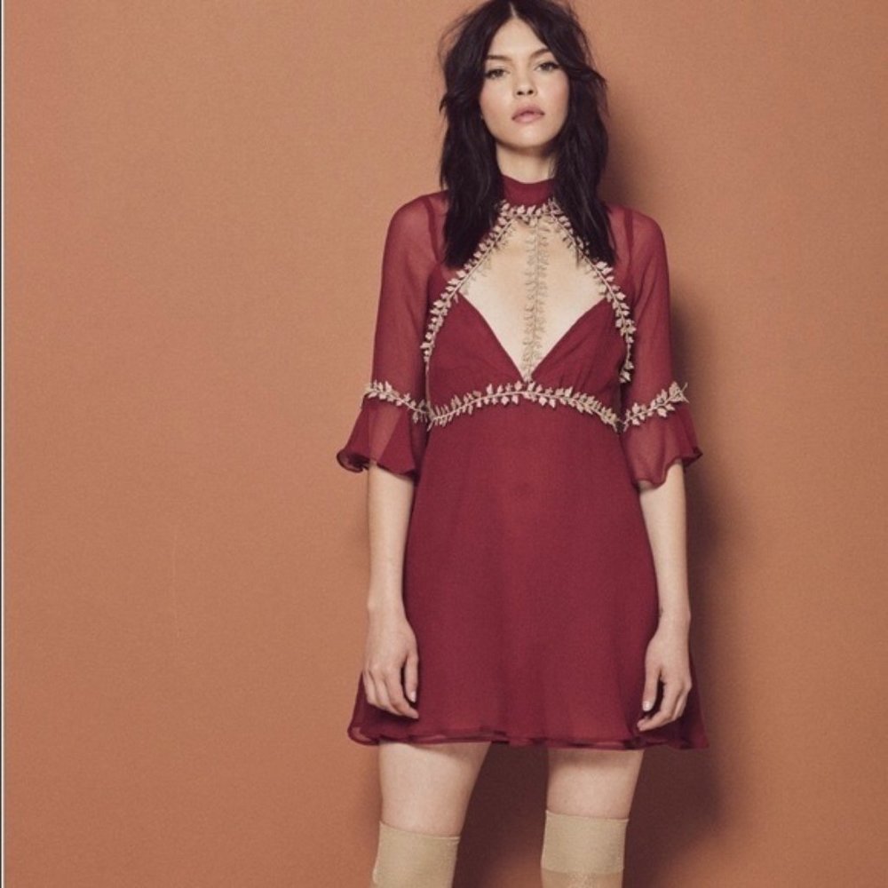 For Love and Lemons Lille Burgundy Red Mini Dress